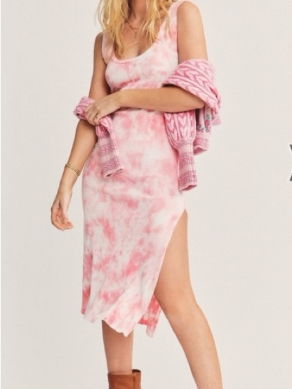 LoveShackFancy Citra Pink Tie-Dye Scoop Midi Dress, Small